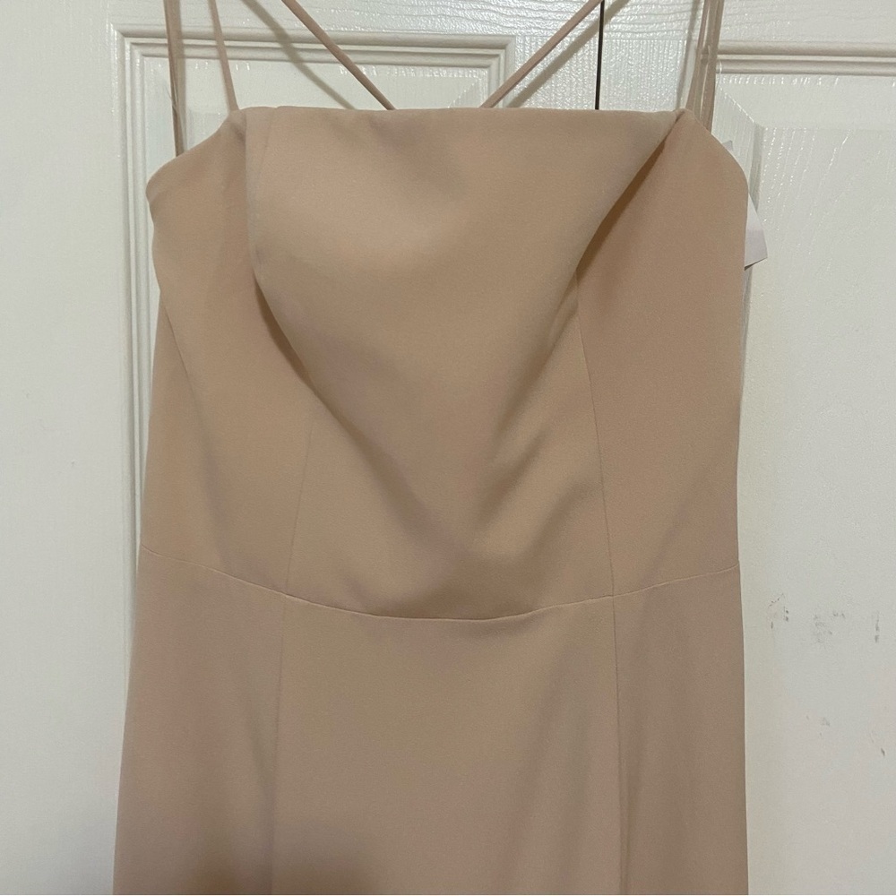 Amsale NWT Scout Crepe Fawn Cream Square Neck Bridesmaid Dress Gown Size 12 - Picture 5 of 12